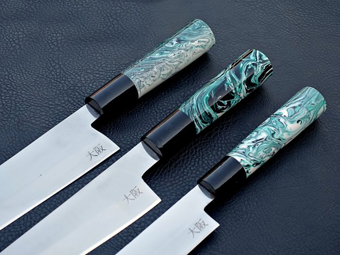 Køkkenkniv - Samoke Japness Style Kobunka, Kiritsuke, Nakiri køkkenknivsæt Asktræ, sort harpiks - Asien