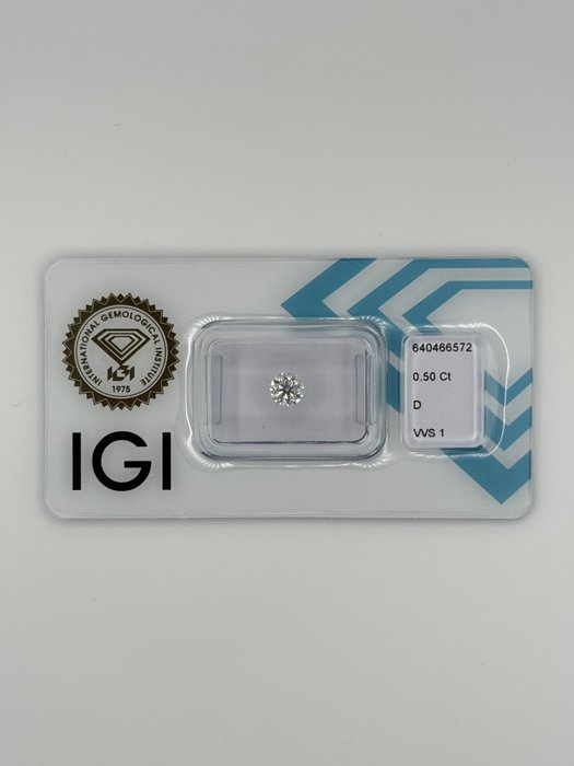 1 pcs Diamant  (Natur)  - 050 ct - Rund - D (farveløs) - VVS1 - International Gemological Institute (IGI) - *3EX*