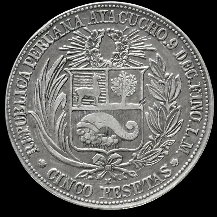 Peru. 5 Pesetas - 1882 - ESCASO AYACUCHO - (R788)