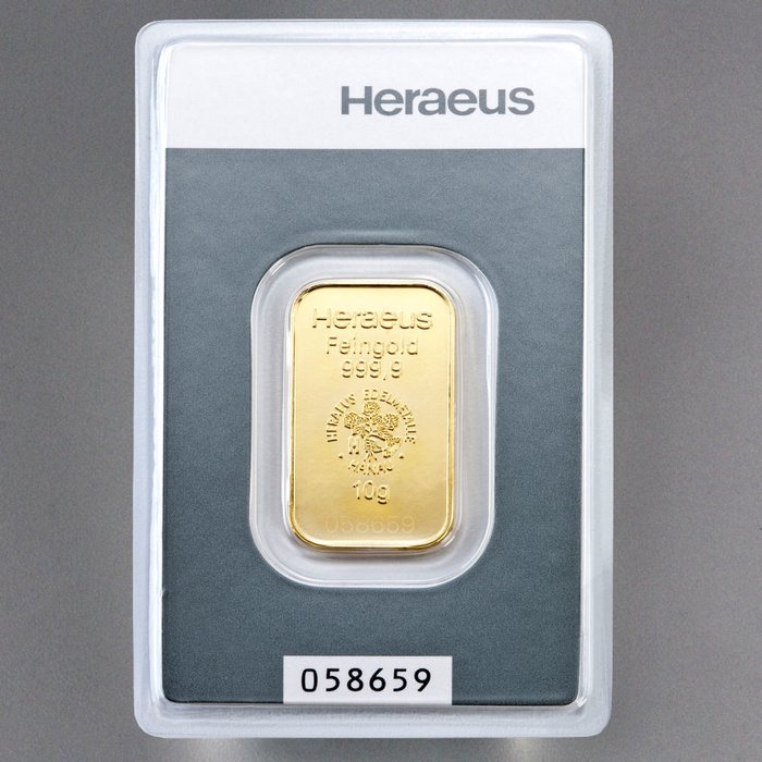 10 gram - Guld 999 - Heraeus, Germany - Forseglet  Med certifikat