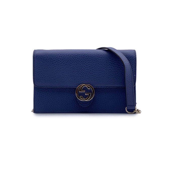 Gucci - Blue Leather GG WOC Wallet on Chain Crossbody Bag - Crossbody-taske