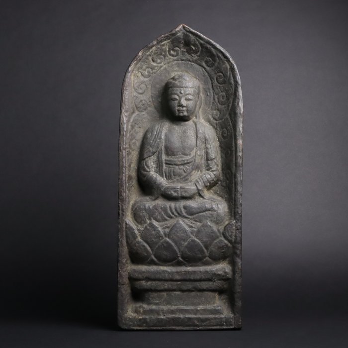 Amitabha Buddha 阿弥陀如来 Plaque - Statue Metal - Japan