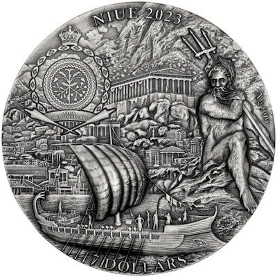 Niue. 7 Dollars 2023 Circes Insel: Die Odyssee - Antique Finish Ultra High Relief, 3 Oz (.999)