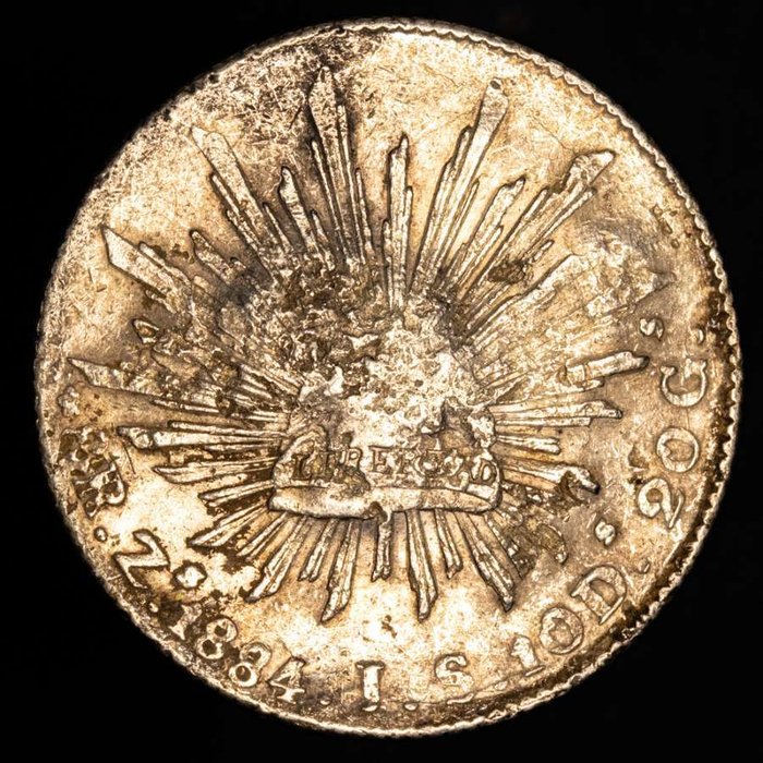 Mexico 8 Reales Minted in Zacatecas (Zs) 1884 Assayer IS Chinese chops  (Ingen mindstepris)