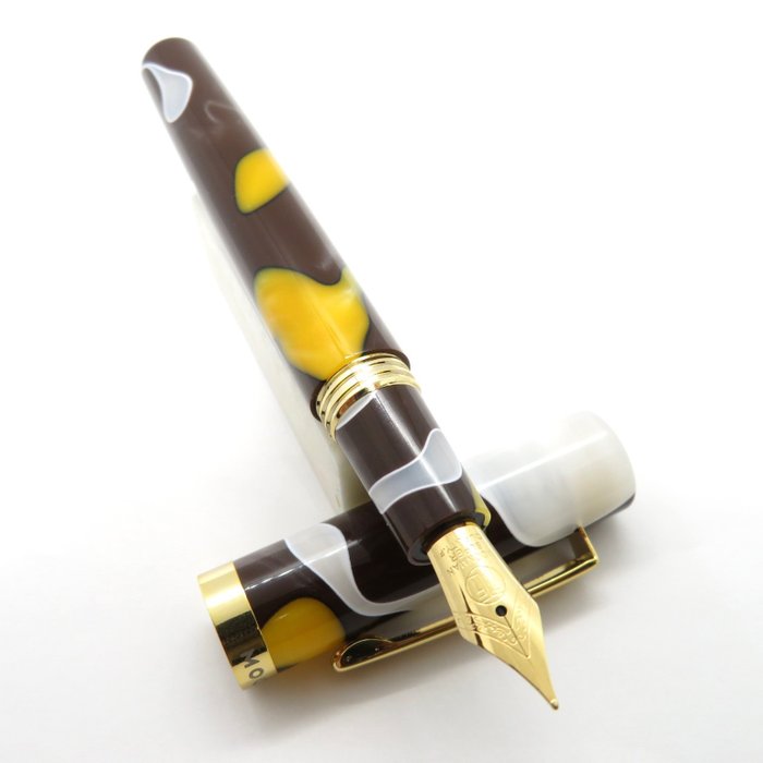 Moonman - S2 (Brown White Yellow Marble) – Mini pen - Stainless steel nib (F) - Fyldepen