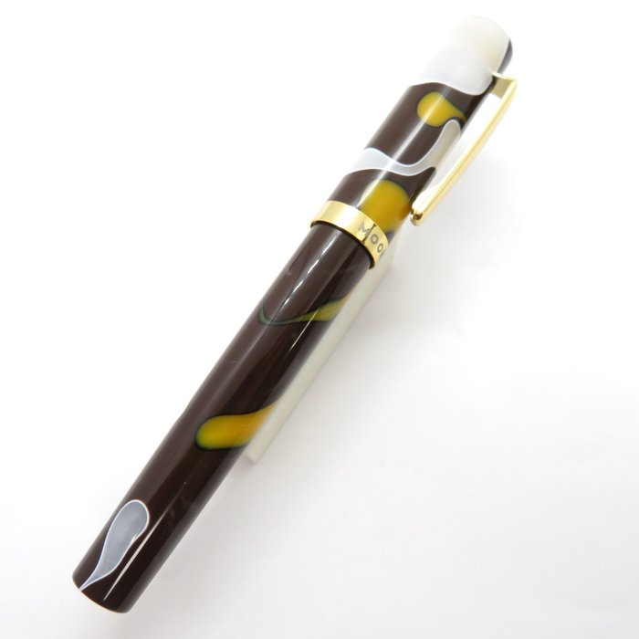 Moonman - S2 (Brown White Yellow Marble) – Mini pen - Stainless steel nib (F) - Fyldepen