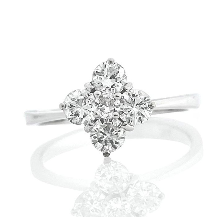 Ring - 18 kraat Hvidguld -  0.66ct. tw. Diamant (Natur)  - Diamant - Blomster diamantring