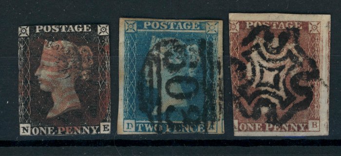 Storbritannien 1840/1841 - Storbritanien - One Penny (The Penny Black), Two Pence blau und One Penny Red, Mi.Nr. 1, 2 und 3