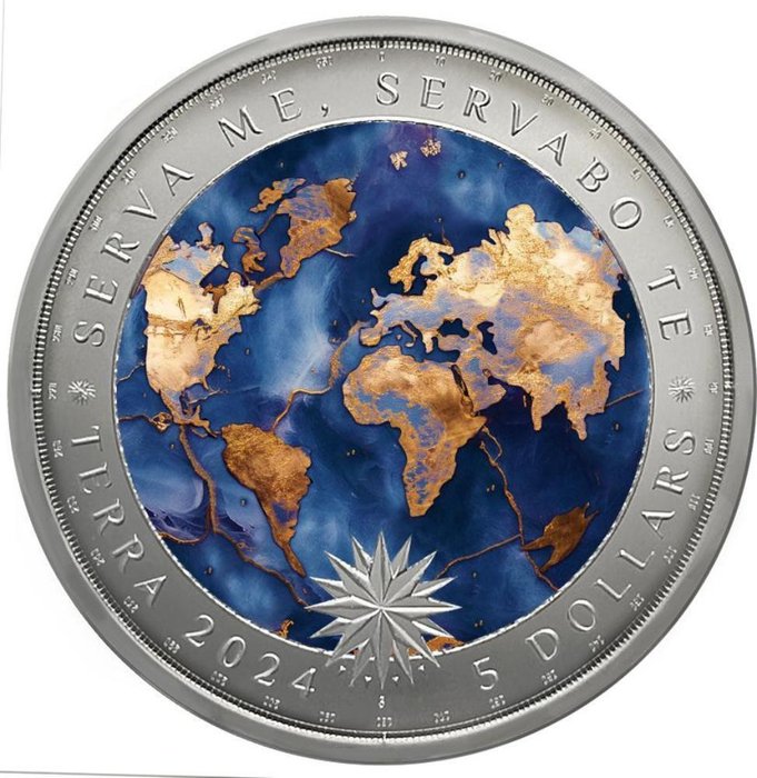 Tokelau. 5 Dollars 2024 "Lapis Latzuli Precious Earth - Terra", 1 Oz (.999)  (Ingen mindstepris)