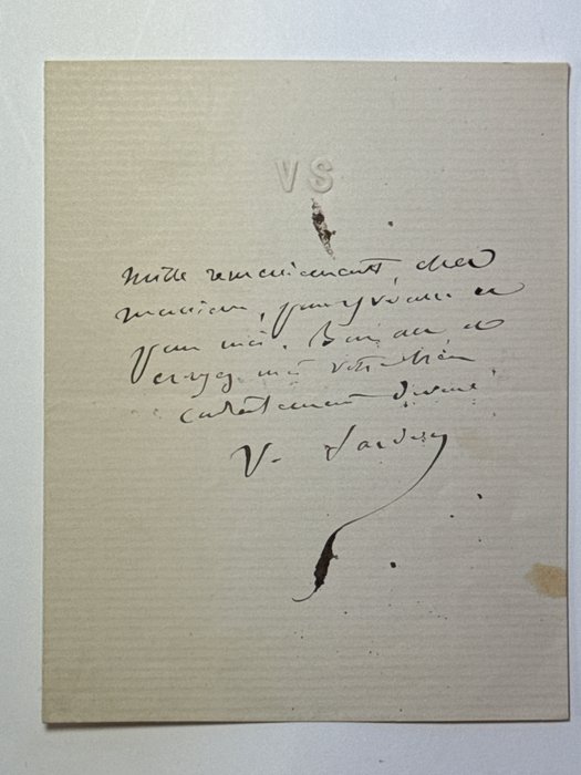 Victorien Sardou (1831–1908) French dramatist, author of Tosca and Fedora! - Autograph signed letter and collaborator of Camilles Saint-Saens and Jacques Offenbach - 1880