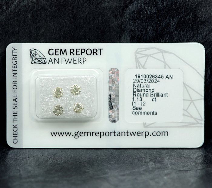 4 pcs Diamant  (Natur)  - 1.13 ct - I1, I2 - Gem Report Antwerp (GRA)