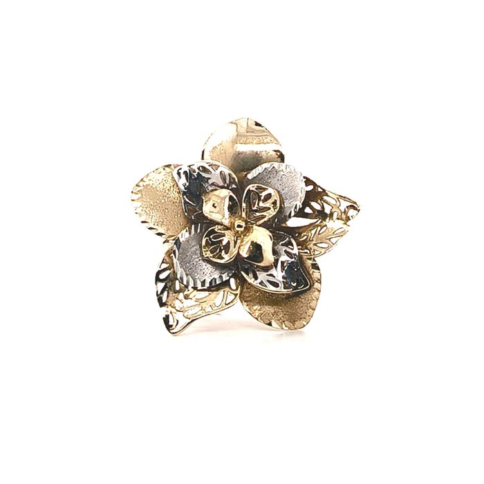 Ring - 14 karat Gulguld, Hvidguld, Unik Work Flower Ring Bicolour Gold, RS 60 - Unik blomst kvinde ring