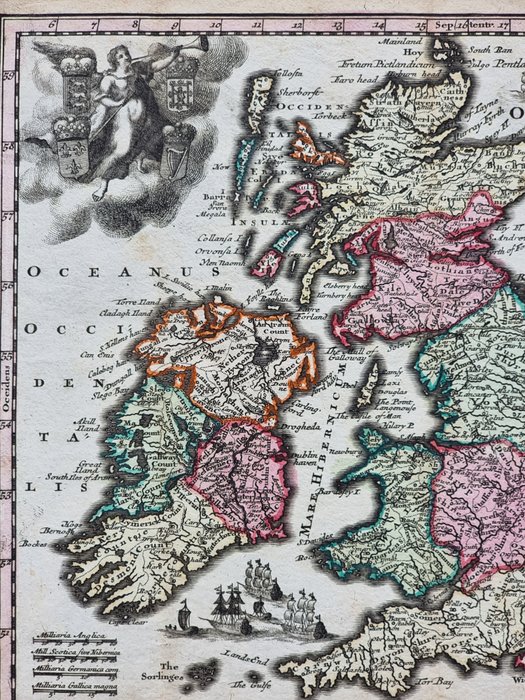 Storbritannien - Kort; Matthäus Seutter (1678 – 1757) - Carta Geografica "Isole Britanniche" - Angliae, Scotiae et Hiberniae - 1751-1760