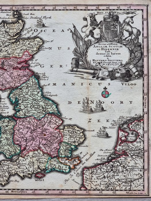 Storbritannien - Kort; Matthäus Seutter (1678 – 1757) - Carta Geografica "Isole Britanniche" - Angliae, Scotiae et Hiberniae - 1751-1760