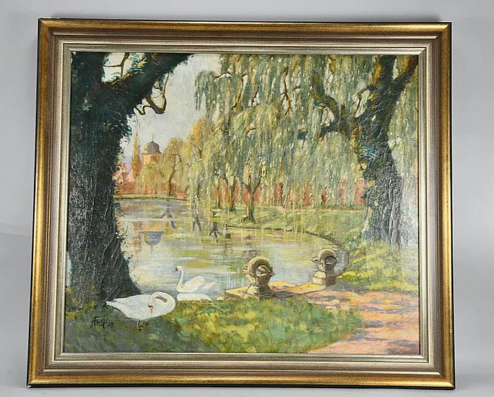 Heinz Fuchs (1886-1961), Attributed to - Swans by the pond - NO RESERVE