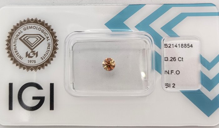 Ingen mindstepris - 1 pcs Diamant  (Naturfarvet)  - 0.26 ct - Rund - Fancy Orange - SI2 - International Gemological Institute (IGI)