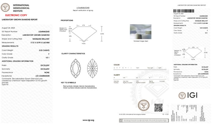 Ingen mindstepris - Kæde - 18 kraat Hvidguld -  5.03ct. tw. Diamant (Laboratoriedyrket) - Marquise F-VS1