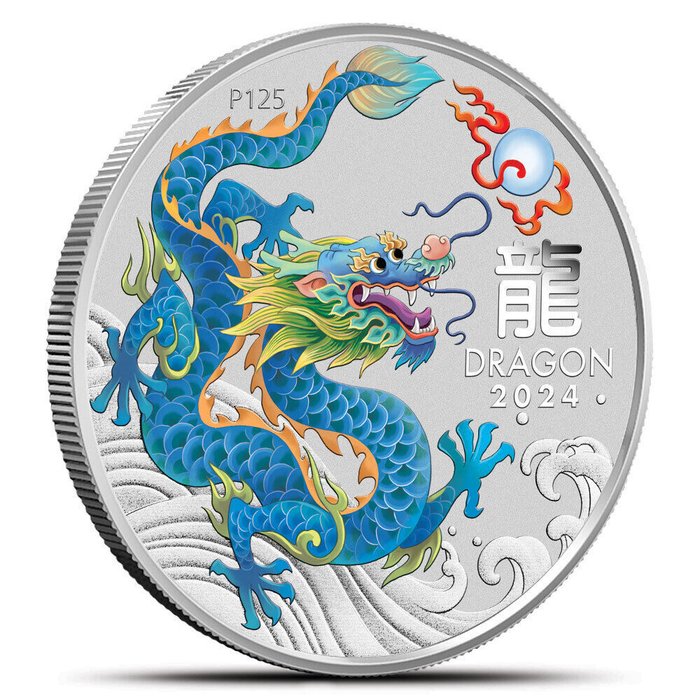 Australien. 50 Cent 2024 Year Of The Dragon - Teal Dragon, 1/2 Oz (.999% silver)  (Ingen mindstepris)