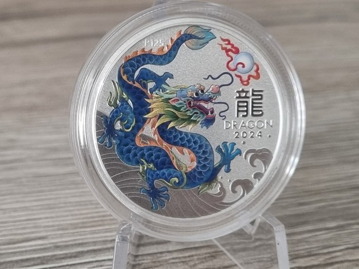 Australien. 50 Cent 2024 Year Of The Dragon - Teal Dragon, 1/2 Oz (.999% silver)  (Ingen mindstepris)