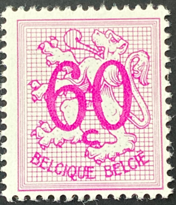 Belgien 1965 - Stort format 60c på Heraldic Lion Dark Purple på hvidt papir - OBP/COB 1370P2