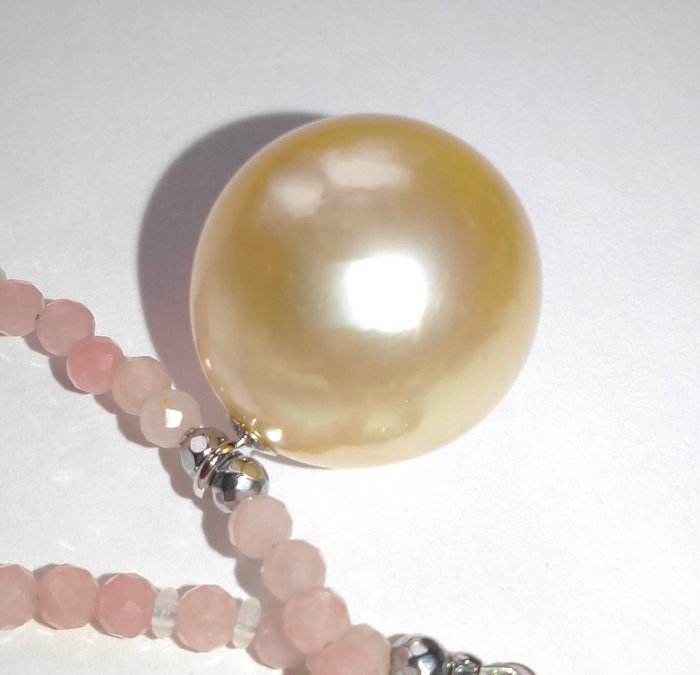 Ingen mindstepris - Halskæde Platin - gylden South Sea perle 14 mm - pink opal