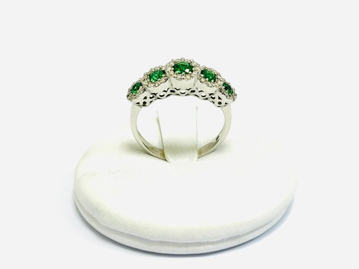 Ring - 18 kraat Hvidguld -  200ct tw Smaragd - Diamant - Fremstillet i Italien