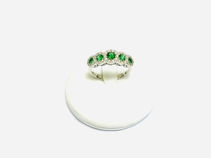 Ring - 18 kraat Hvidguld -  200ct tw Smaragd - Diamant - Fremstillet i Italien