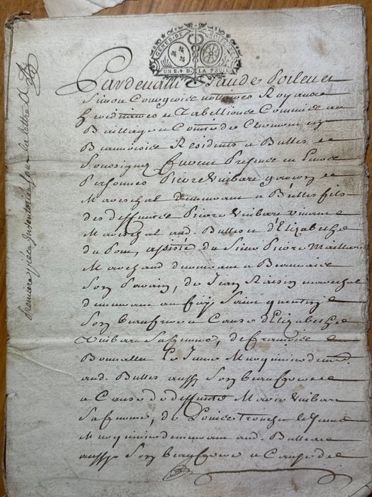 French Notaires - French notary Certifications 18th Century on paper and Parchment - 1700