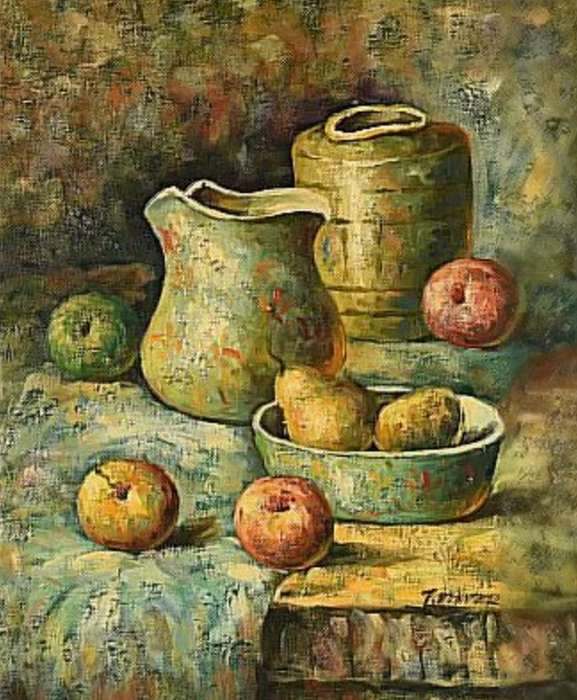 T. Denver (XX) - Still life with fruit and pottery