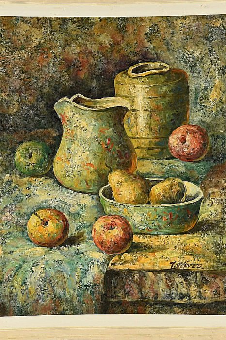 T. Denver (XX) - Still life with fruit and pottery