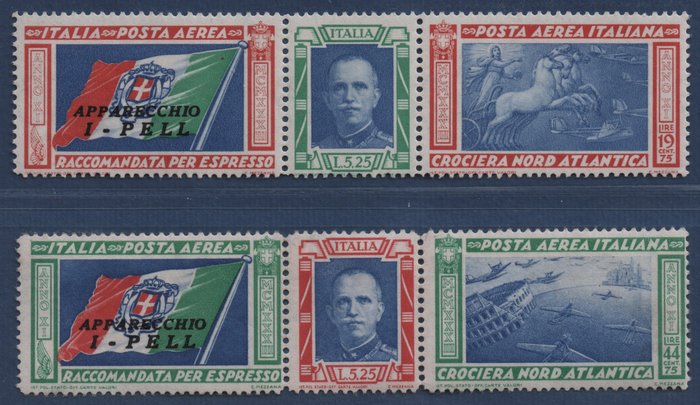 Italien 1933 - 2 triptyker "North Atlantic Cruise" luftpost, PELL overtryk - Sassone n. 51N, 52N