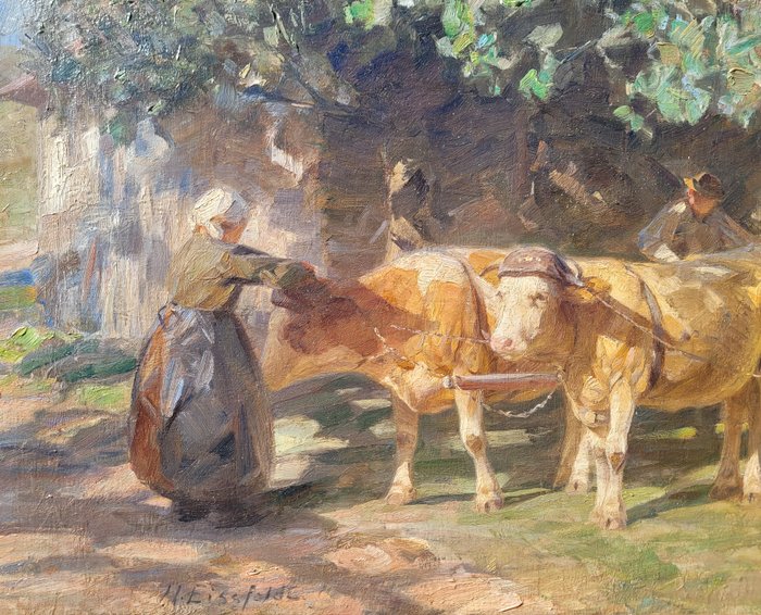 Hermann Eissfeldt (1875-1929) - Farm Scene with Team of Cows