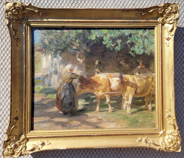 Hermann Eissfeldt (1875-1929) - Farm Scene with Team of Cows