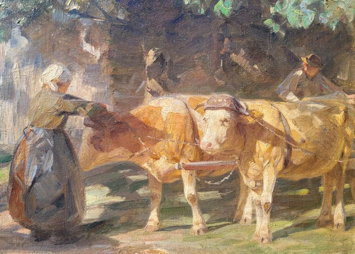 Hermann Eissfeldt (1875-1929) - Farm Scene with Team of Cows