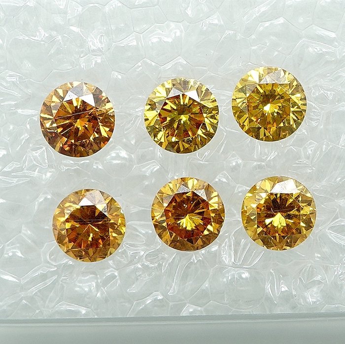 6 pcs Diamant  (Naturfarvet)  - 1.03 ct Blandet orange - SI1, VS1 - Gem Report Antwerp (GRA)