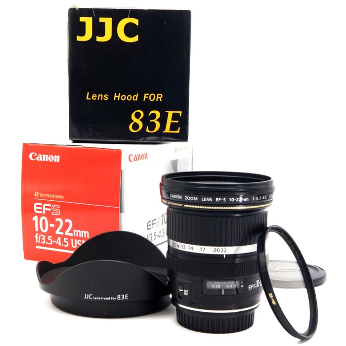 Canon EF-S 10-22mm f/3.4-4.5 USM zoomlens met JJC EW-83E zonnekap voor Canon EOS EF-S Zoomobjektiv