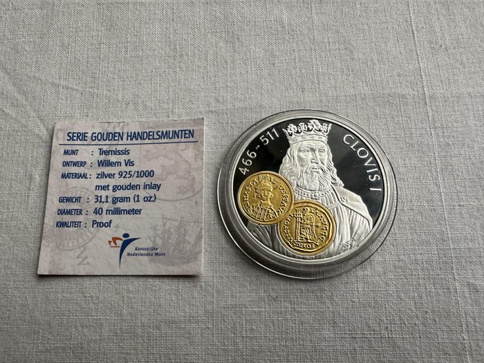 Hollandske Antiller. 10 Gulden 2001 Handelsmunt 'Clovis' zilver met gouden inlay  (Ingen mindstepris)