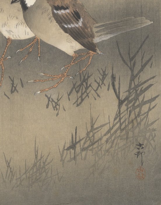 'Two Sparrows in a Rain Shower' - Koson Ohara (1877-1945) - Japan