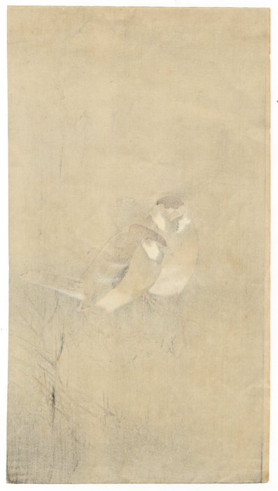 'Two Sparrows in a Rain Shower' - Koson Ohara (1877-1945) - Japan