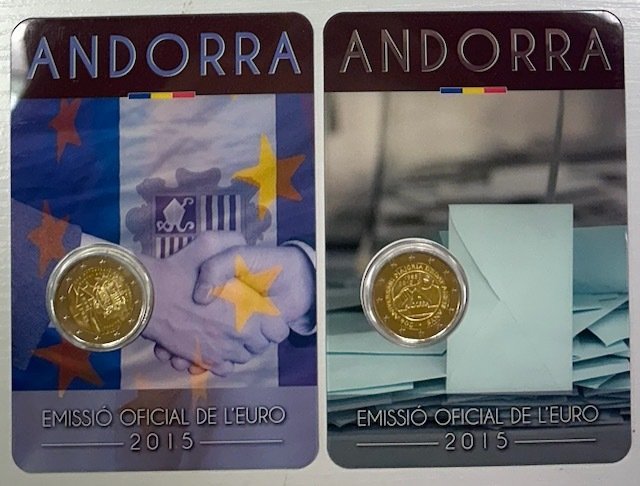 Andorra. 2 Euro 2015 "Accords douaniers" + "Majorité à 18 ans" (2 monnaies)  (Ingen mindstepris)