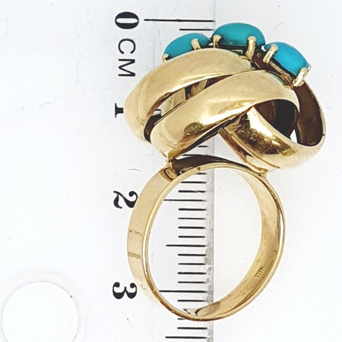 Ring - 18 kraat Gulguld -  3.00ct. tw. Turkis