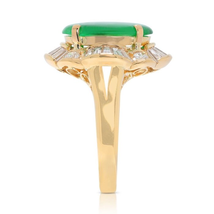 Ring - 14 karat Gulguld -  4.03ct. tw. Jade - Diamant