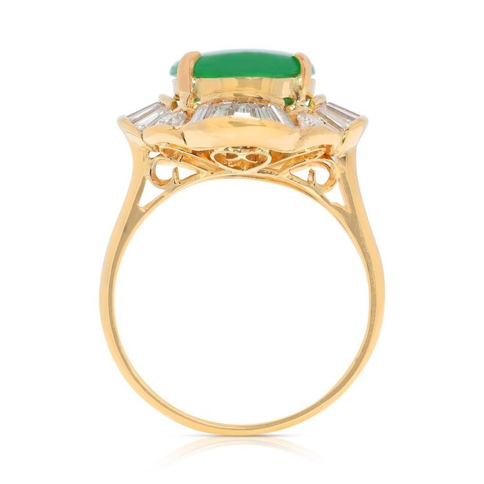 Ring - 14 karat Gulguld -  4.03ct. tw. Jade - Diamant