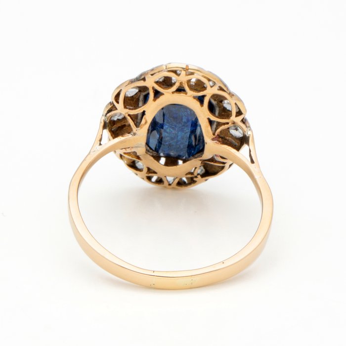 Ingen mindstepris - Ring - 18 kraat Gulguld, Hvidguld Diamant (Natur)  - Safir