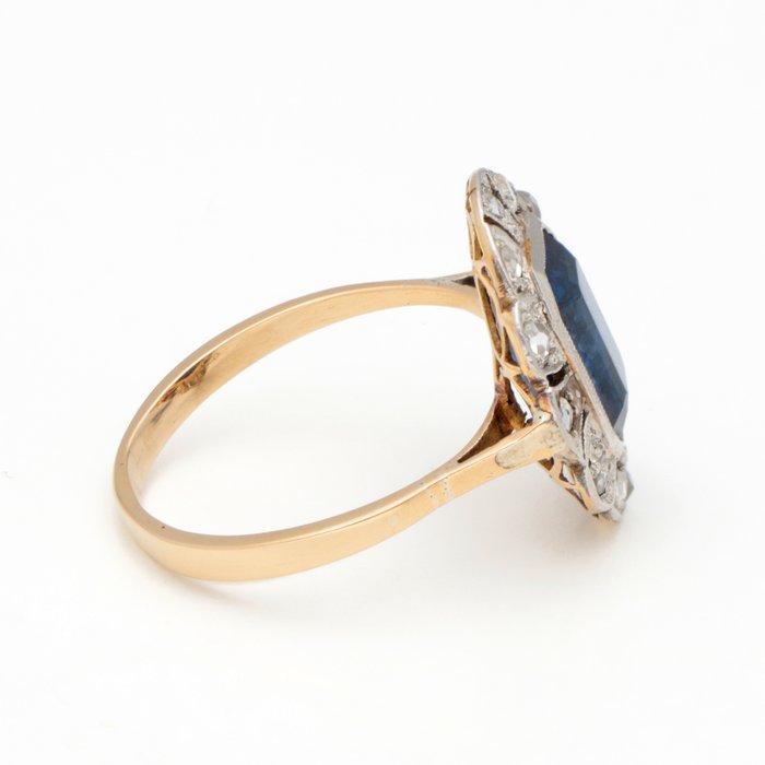 Ingen mindstepris - Ring - 18 kraat Gulguld, Hvidguld Diamant (Natur)  - Safir