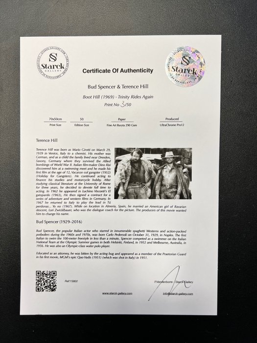 Boot Hill (1969) - Bud Spencer  Terence Hill - Fine Art Photography - Luxury Wooden Framed 70X50 cm  - Limited Edition Nr 01 of 50 - Serial ID - Original Certificate (COA), Hologram Logo Editor and QR Code - 100% New items.