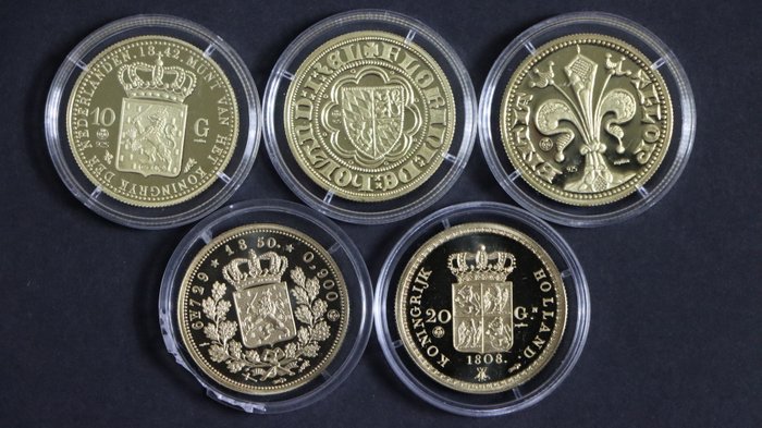 Holland. Token ND (5 Stuks) Lot van Vergulde 24K Munten (Naslagen)  (Ingen mindstepris)