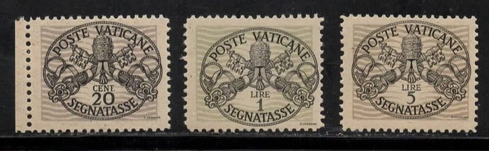 Vatikanstaten 1946 - Skat poststempler brede linjer gråt papir i fremragende stand MNH - Sassone N 14I 16/I 18/I