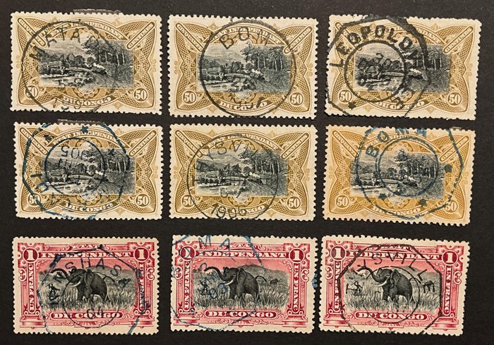 Belgisk Congo 1910/1922 - Udgaver Type Mols - Udvalg af aflysninger, herunder bedre telegrafaflysninger - ex. OBP 54/105