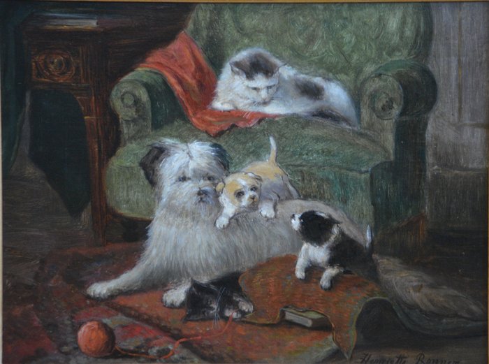 Henriëtte Ronner-Knip (1821-1909) - Olieverf op op doek paneel